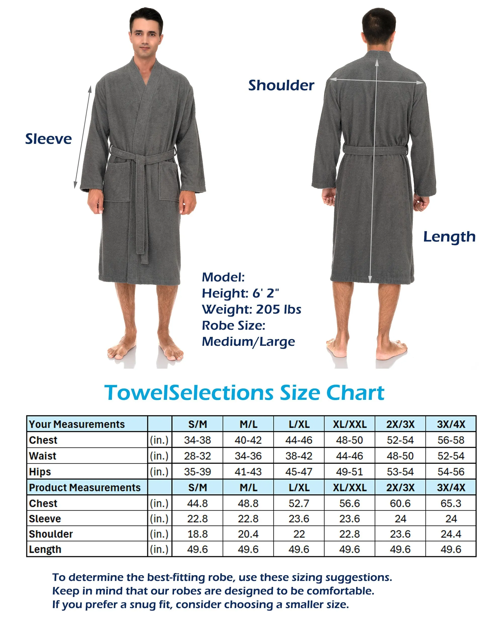 TowelSelections Mens Robe, Kimono Terry Cloth Bathrobe, Cotton Bath Robe for Men XS-3X