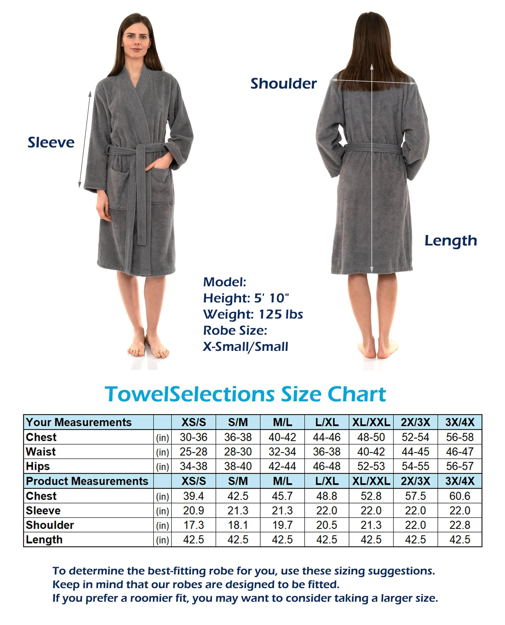 TowelSelections Womens Robe, Kimono Bathrobe for Women, 100% Cotton Knee Length Terry Cloth Robes for Women