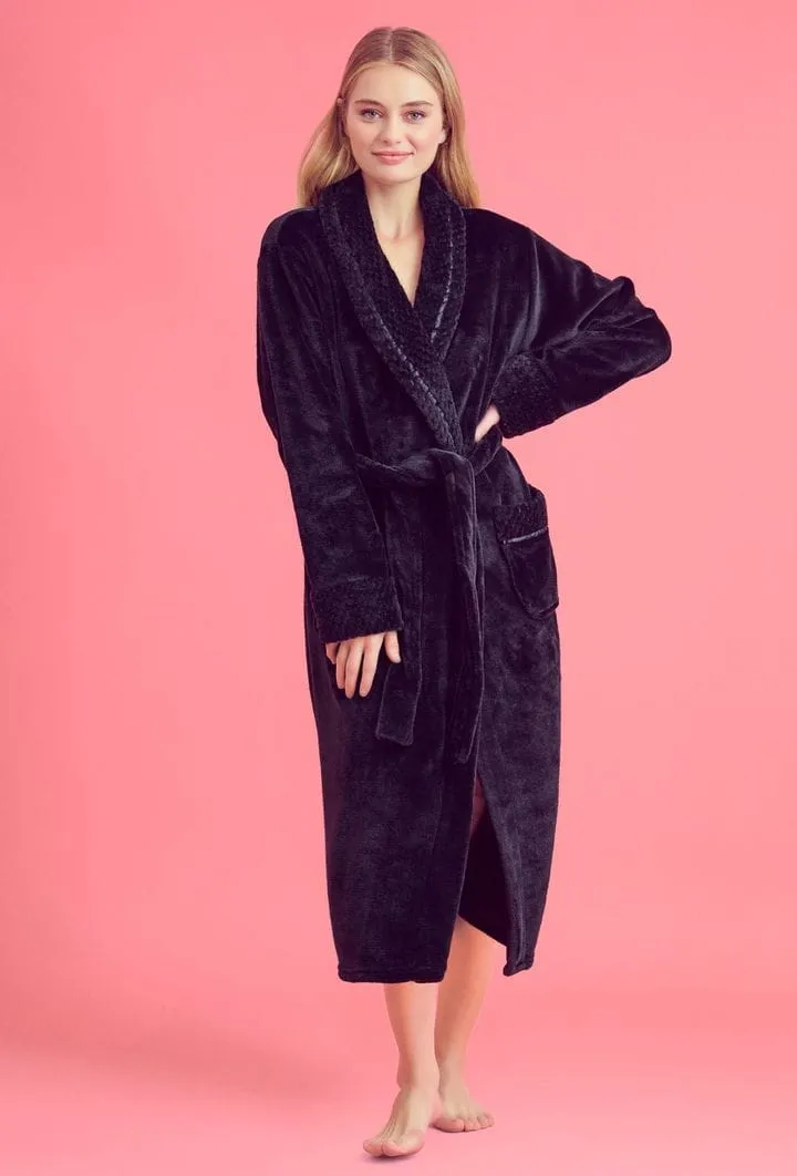 Women Plush Shawl Collar Robe, Luxury & Comfort, Lightweight & Soft, (Black)